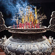 Incense Sticks Burn In Large Ceremonial Temple Urn Art Print