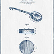 Isbell Banjo Patent Drawing From 1897  - Blue Ink Art Print