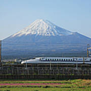 Japan, Shinkansen And Mt. Fuji Art Print