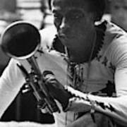 Jazz Musician Miles Davis Looking At His Trumpet Art Print