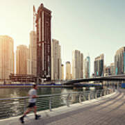 Jogging In Dubai Marina Art Print