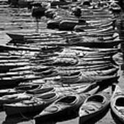 Kayaks At Rockport Black And White Art Print
