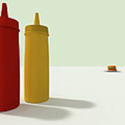Ketchup And Mustard And A Hamburger Art Print