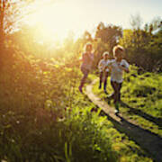 Kids Running In Nature. Art Print