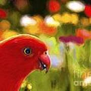 King Parrot With Flowers Art Print