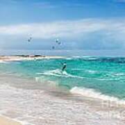 Kitesurfer At Boca Grande Beach Aruba Art Print