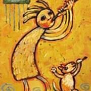 Kokopelli With Musical Dog Art Print