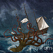 Kraken Attacking Ship, 1700 Art Print