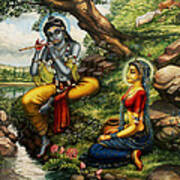 Krishna With Radha Art Print