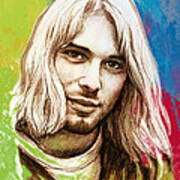 Kurt Cobain Stylised Pop Morden Art Drawing Sketch Portrait Art Print