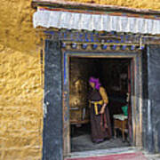 Lady And Prayer Wheel Art Print