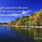 Lake In The Fall With Scripture Art Print