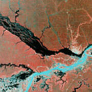 Landsat Image Of Confluence Of Amazon & Rio Negro Art Print