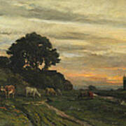 Landscape With Cattle By A Stream Art Print