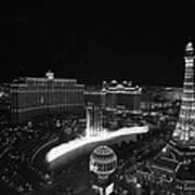 Las Vegas Strip And Fountains Black And White Art Print