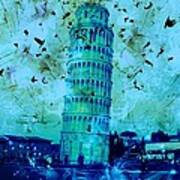Leaning Tower Of Pisa 3 Blue Art Print