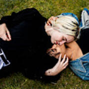 Lgbt Couple Lying In The Grass Kissing Art Print