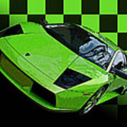 Lime Green Lamborghini Murcielago With Checkerboard Art Print