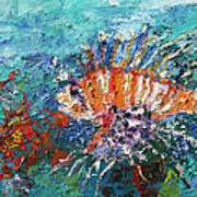 Lion Fish Red Coral Oil Painting Art Print