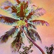 V Lone Palm Against Orange Sky - Vertical Art Print