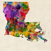 Louisiana Watercolor Map Art Print