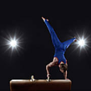 Male Gymnast Doing Handstand On Pommel Art Print