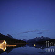 Maligne Lake Boathouse At Night Art Print