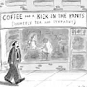 Man Walks By Coffee Shop Titled Coffee And A Kick Art Print