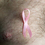 Man Wearing A Pink Breast Cancer Awareness Ribbon On His Bare Chest Art Print