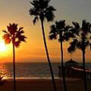 Manhattan Beach Pier And Palms At Sunset Art Print