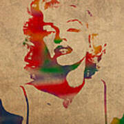 Marilyn Monroe Watercolor Portrait On Worn Distressed Canvas Art Print