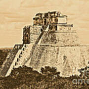 Mayan Pyramid Of The Magician At Uxmal Mexico Rustic Art Print