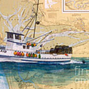 Mermaid Prawn Fishing Boat Wa Cathy Peek Nautical Chart Map Art Art Print