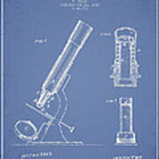 Microscope Patent Drawing From 1865 - Light Blue Art Print