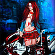 Midnight Rendezvous With A Rebel Redhead On A Motorcycle Art Print