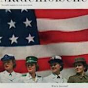 Military Women In Front Of A Us Flag Art Print