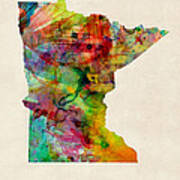 Minnesota Watercolor Map Art Print