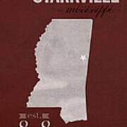 Mississippi State University Bulldogs Starkville College Town State Map Poster Series No 068 Art Print