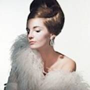 Model Wearing Feather Boa And Earrings Art Print