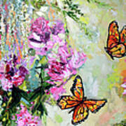 Monarch Butterflies And Peonies Art Print