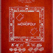 Monopoly Patent From 1935 - Red Art Print