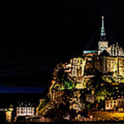 Mont Saint Michel At Night Panorama Art Print