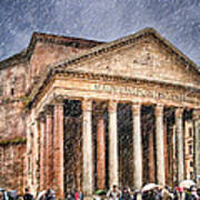 Moody Winter Day At The Ancient Pantheon - Rome Art Print