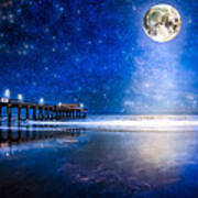 Moon Over The Beach At Tybee Island Art Print