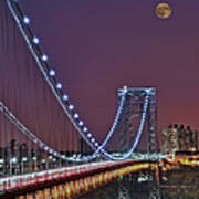 Moon Rise Over The George Washington Bridge Art Print