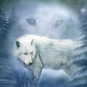 Moon Spirit 2 - White Wolf - Blue Art Print