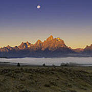 Moonset At Dawn Grand Teton National Park Art Print