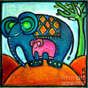 Mother And Baby Elephant One Footstep For Two Art Print