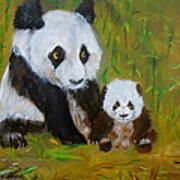 Mother And Baby Panda Art Print