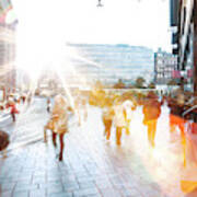 Motion Blur Of People Walking In The City Art Print